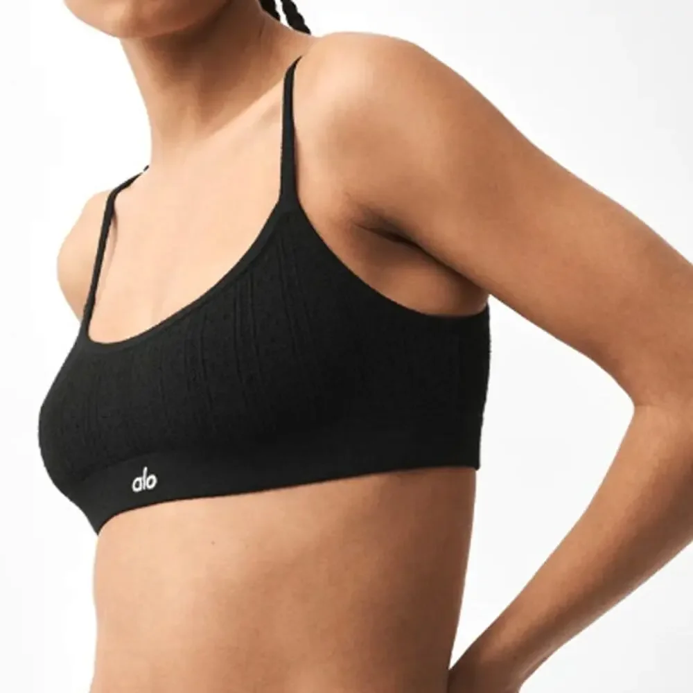 Alo Yoga Black Pointelle Sweater Be Mine Bra Size L